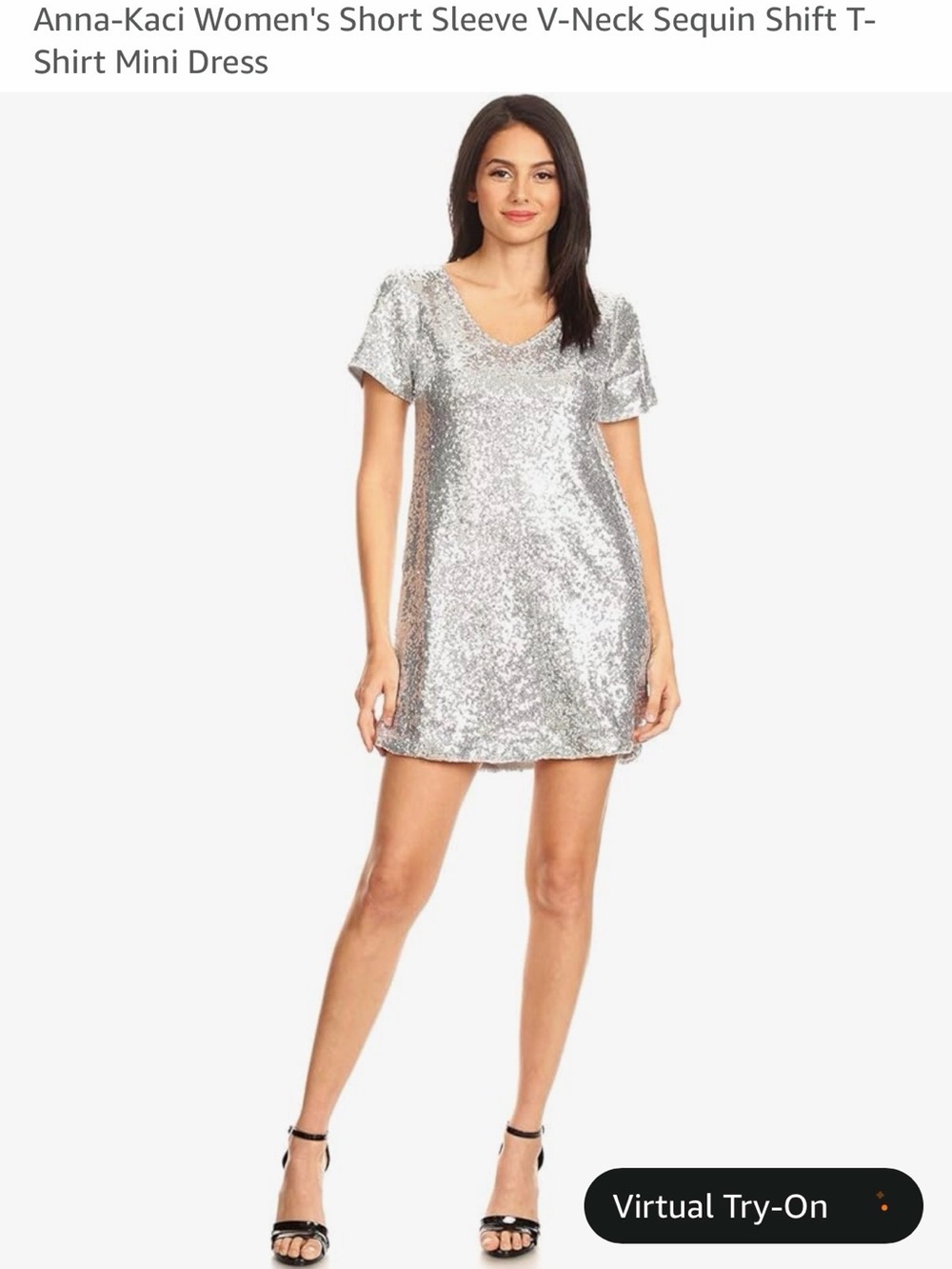 Anna-Kaci Silver Sequin V-Neck Mini Dress